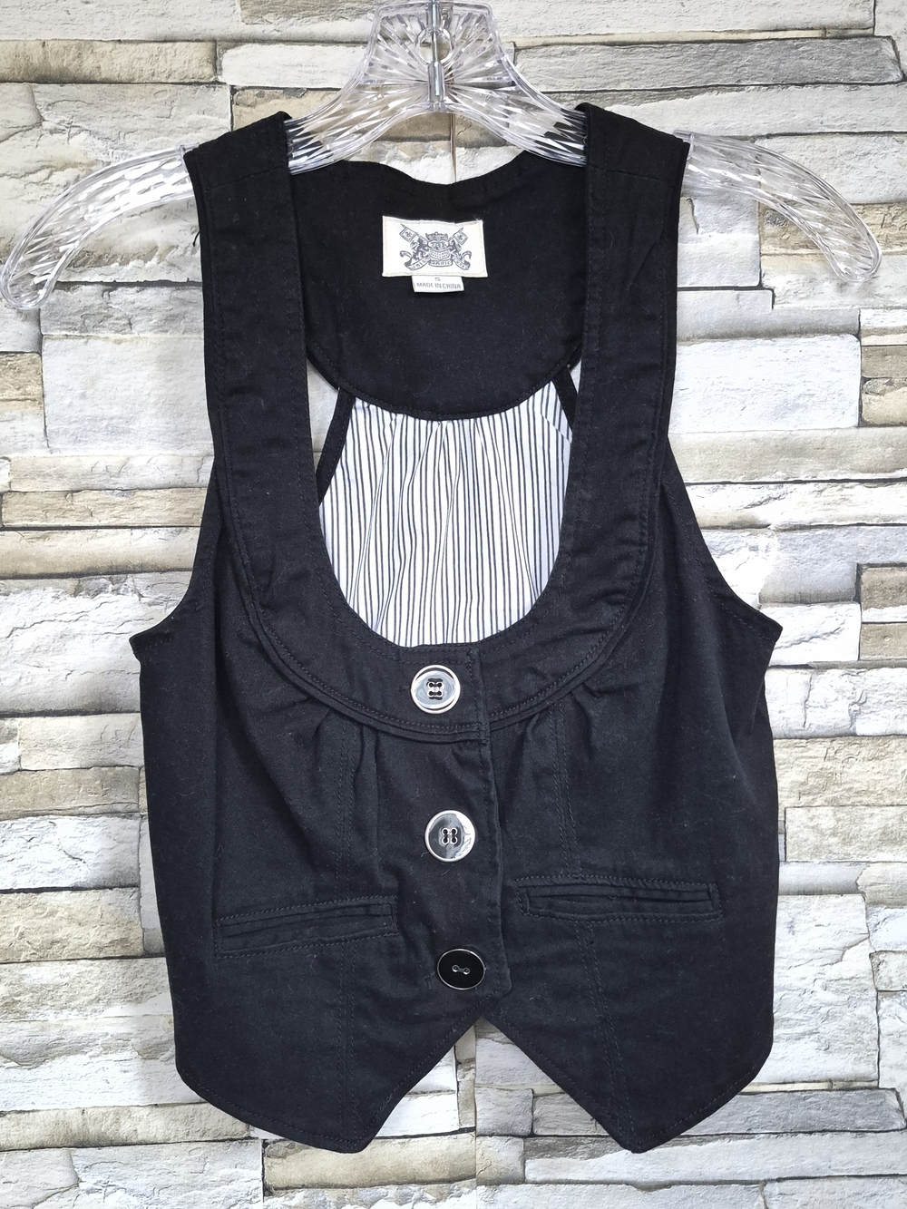 Iris Basic Cropped Vest Waistcoat Women S Black Steampunk Dark Academia Pinstrip